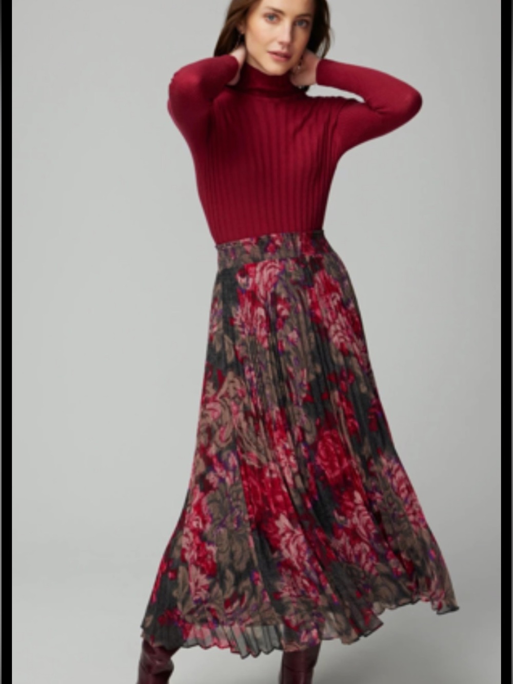 White House Black Market L Smocked
Pleated Midi Skirt In Pink Floral